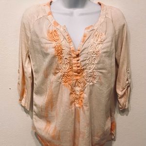 Vintage America Lightweight Orange Cotton Tie Dye Blouse Size Small